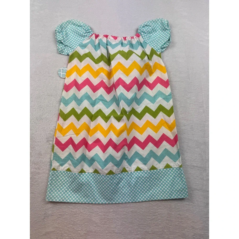 Personalized for You Girls 4T Chevron Polka Dot Handmade Cotton Dress